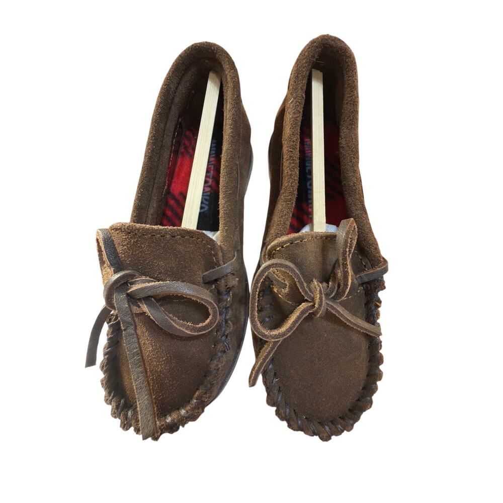 Minnetonka Kids Boat Moc Moccasins Sz 10 Chocolate Brown Leather NWB Style 2773